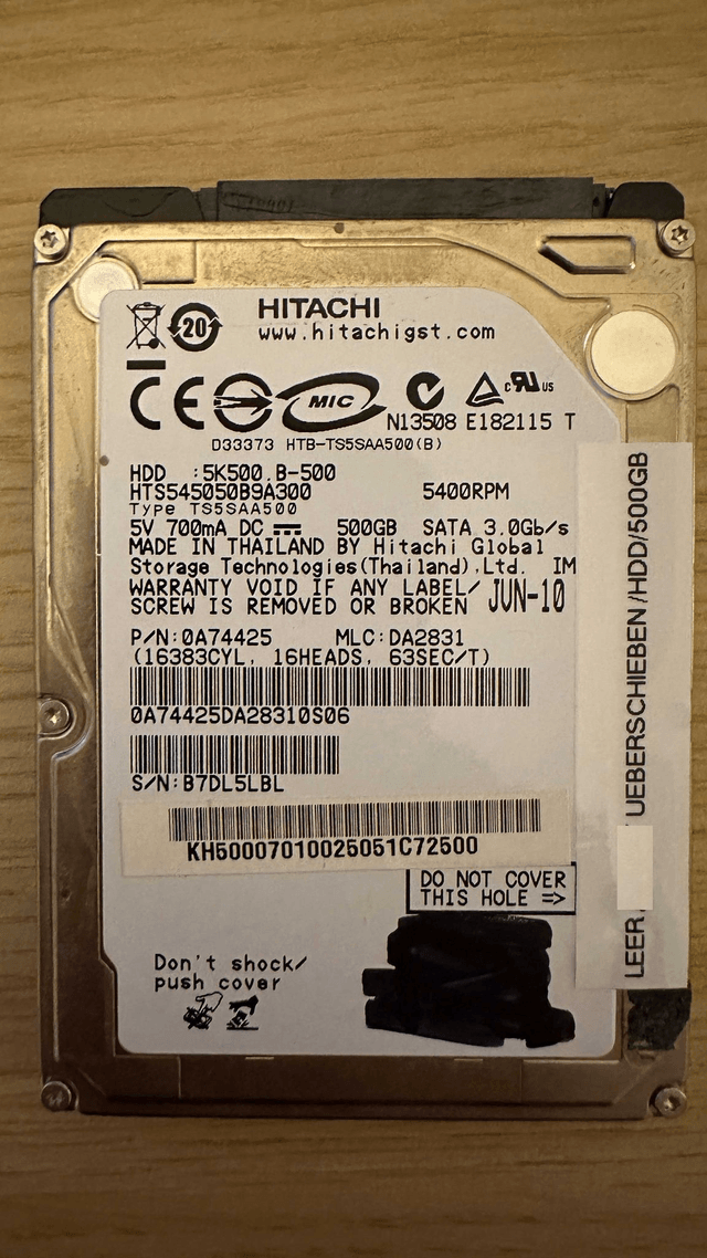 Hitachi 500GB - 2nd hand hard drive, 2,5" (Notebook)
