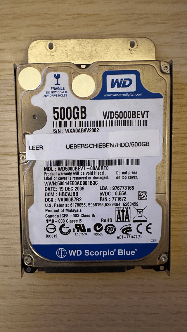 Western Digital - 2nd Hand Notebook HDD, 2,5" (500GB)