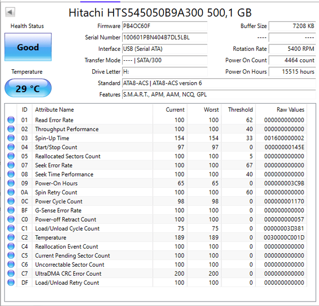 Hitachi 500GB - 2nd hand hard drive, 2,5" (Notebook)