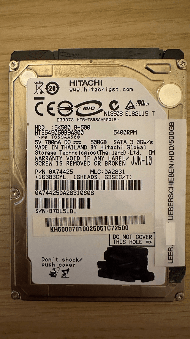 Hitachi 500GB - 2nd hand hard drive, 2,5&quot; (Notebook)