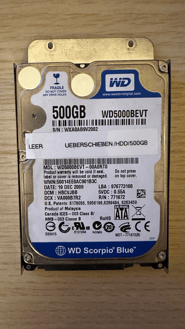 Western Digital - 2nd Hand Notebook HDD, 2,5&quot; (500GB)
